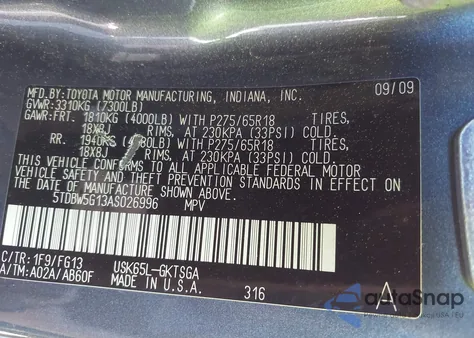 2010 Toyota Sequoia Sr5 5.7L V8 из США, поврежденный, VIN 5TDBW5G13AS026996